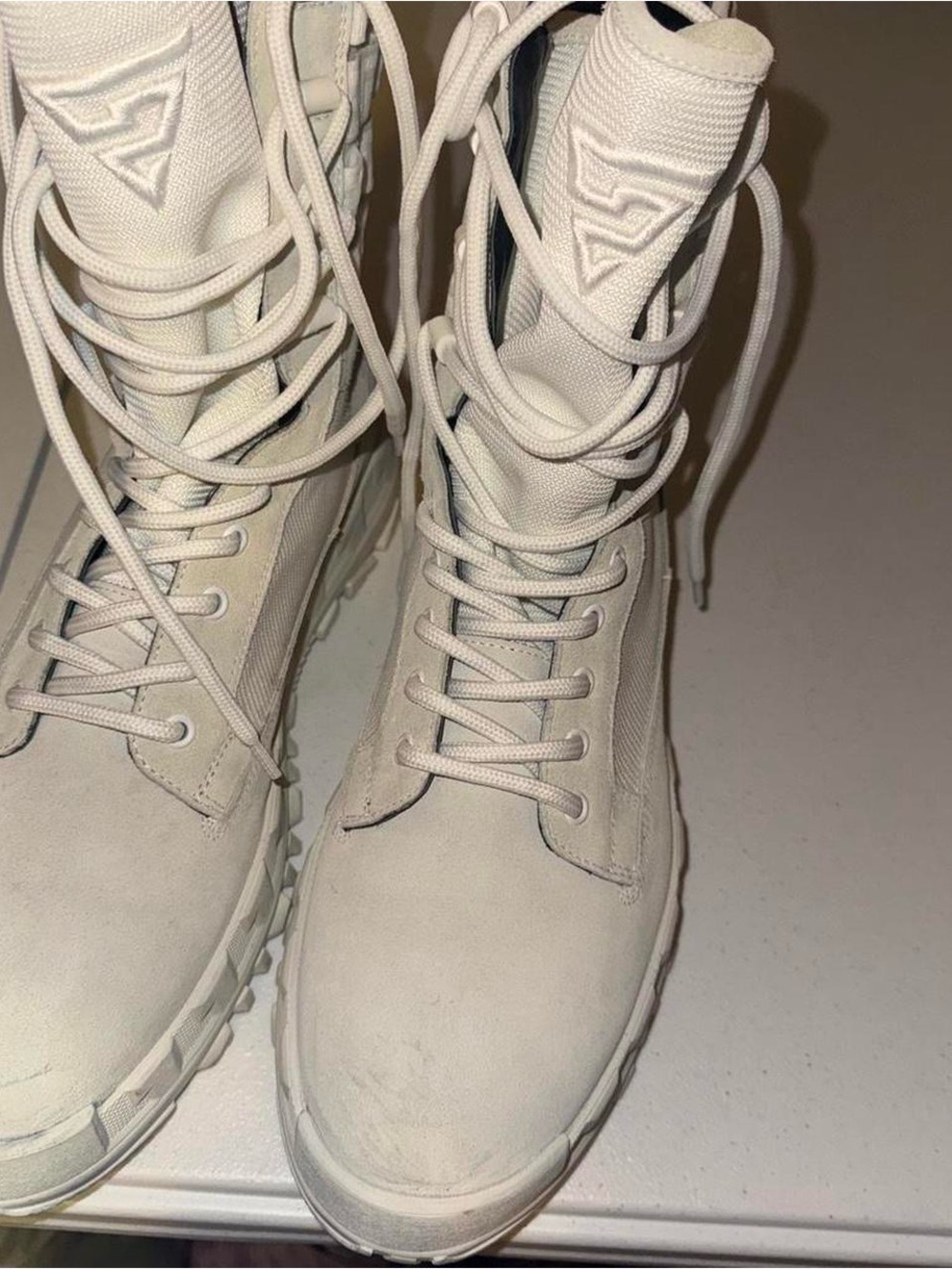 Versace Men's Lace-Up Combat Boots in Off-White